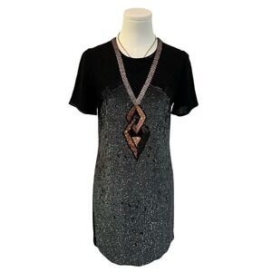 French Connection Sequin Beaded Mini Dress Black Metallic Y2K Party 4